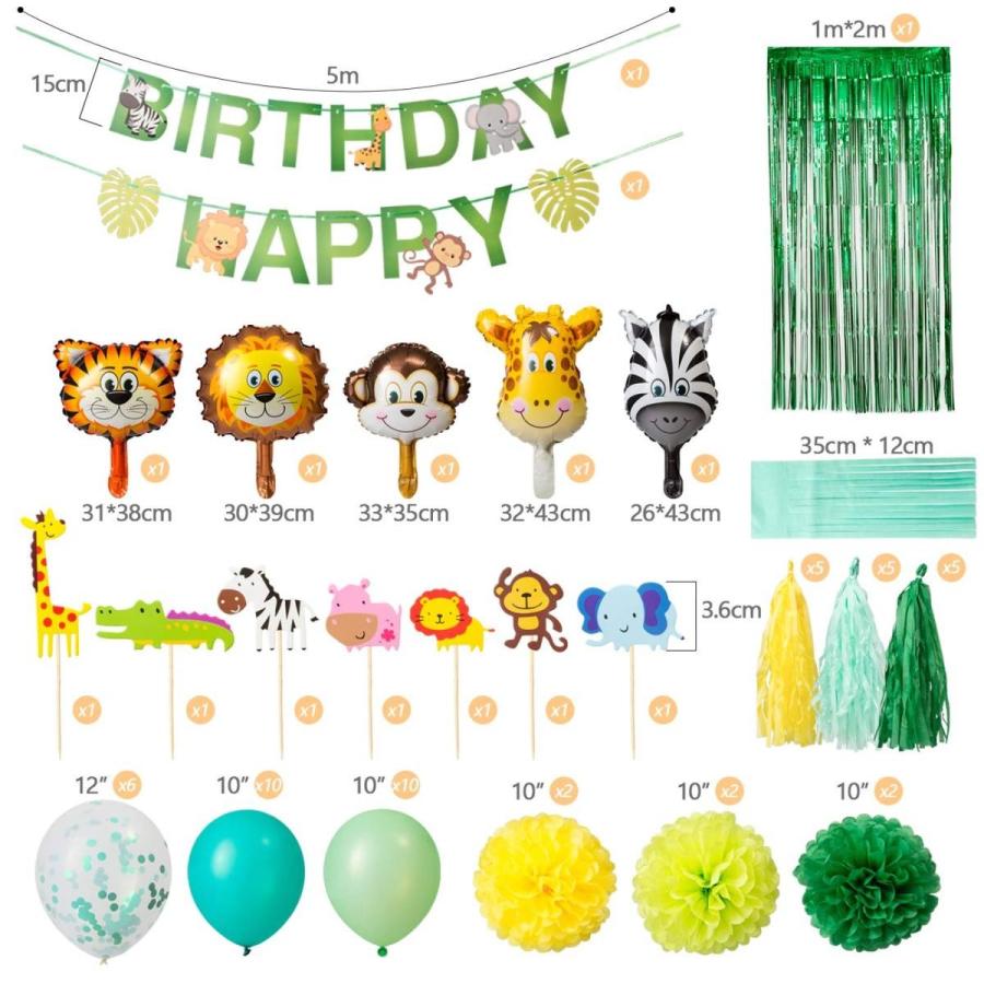 素晴らしい品質 Kesote 誕生日 バルーン 風船 Happy Birthday 動物系 61点豪華飾り付け ガーランド ケーキトッパー ポンポン パーテ Supplystudies Com