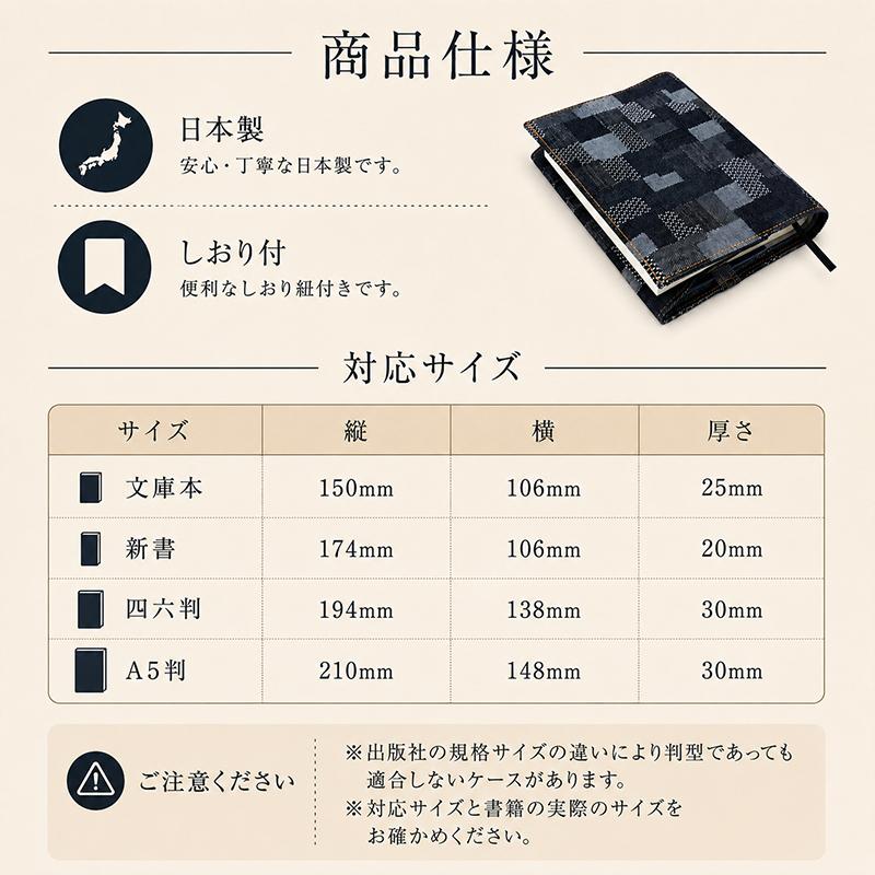 ラダイト ブックカバー 新書 デニム おしゃれ 単行本 布 漫画 しおり付
