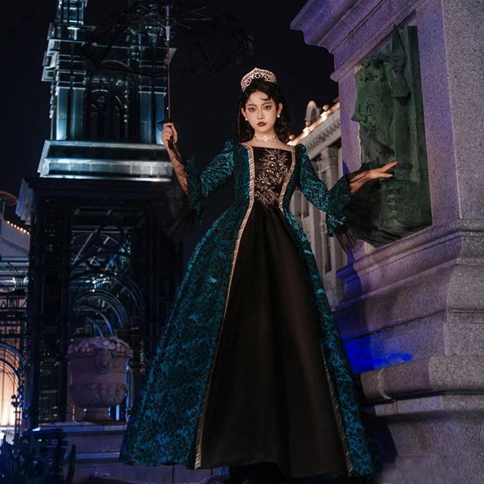 貴族 ドレス 油絵風 お姫様 衣装 カラードレス ロング 宮廷 王族服