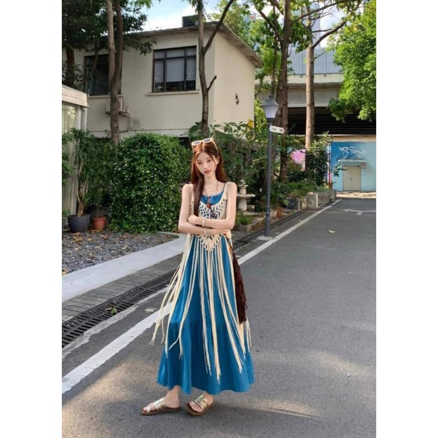 リゾートワンピース ロング マキシワンピース 2点セット カギ編み