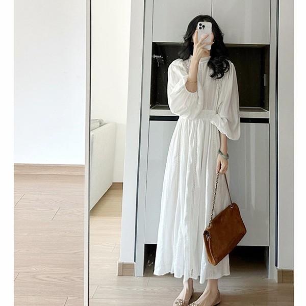 パフスリーブ ワンピース レディース 大人可愛い 夏ワンピ ホワイト  