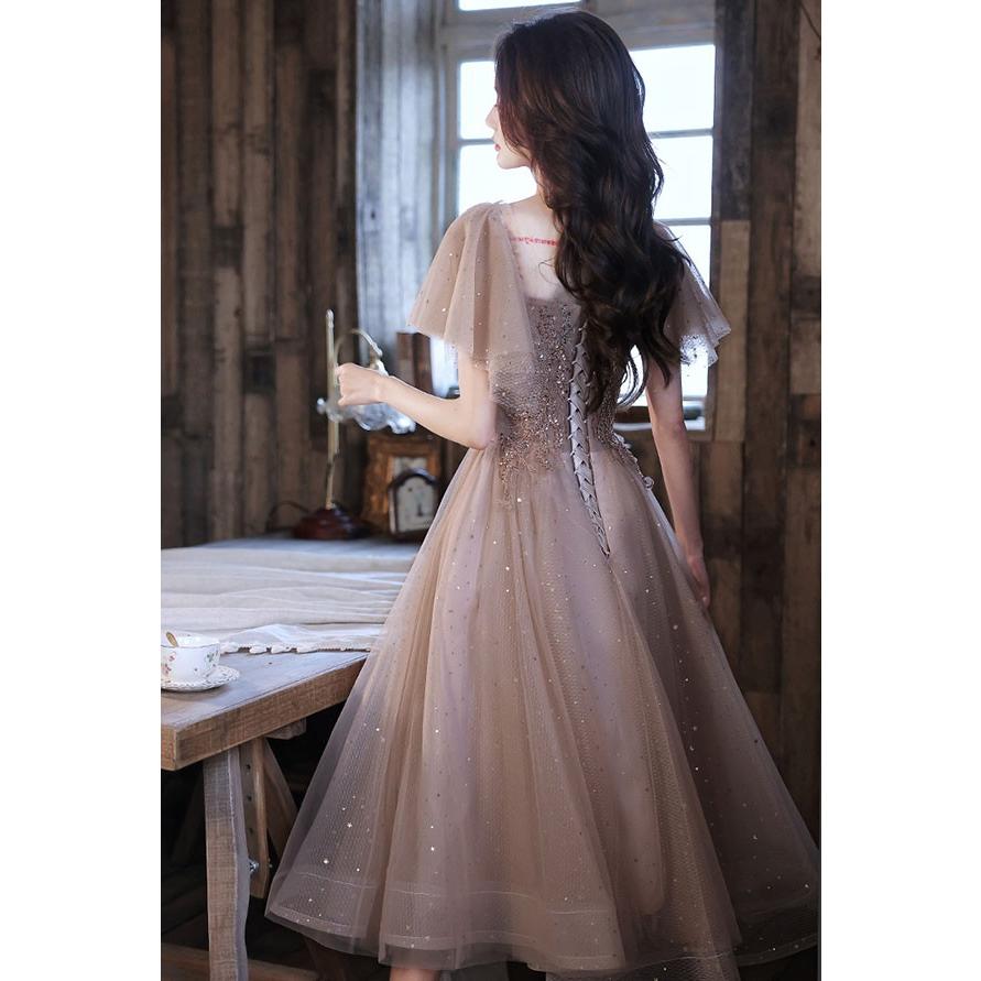 ドレス 大人 ピアノ発表会 演奏会 ミモレ丈 結婚式 大きいサイズ