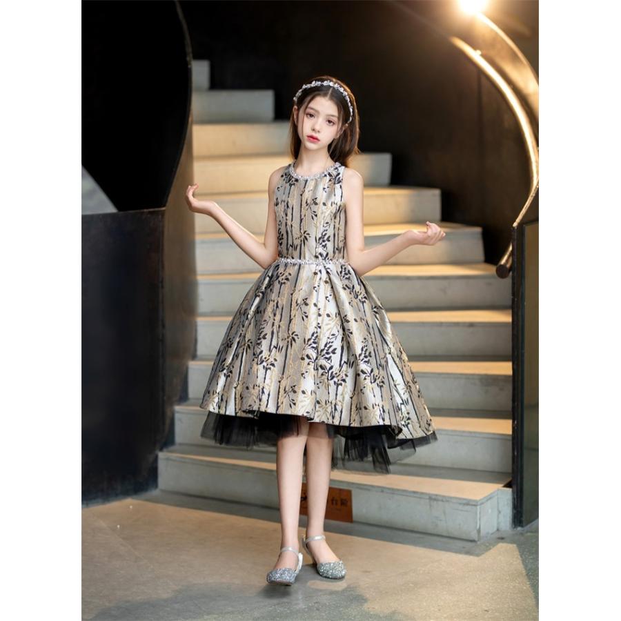 ピアノ発表会 ドレス 子供 女の子 発表会ドレス 子ども ワンピース 花柄 膝丈 ひざ丈 ノースリーブ グレー お祝い日 演奏会 音楽会 ピアノ発表会 ドレス 子供 女の子 発表会ドレス 子ども ワンピース 花