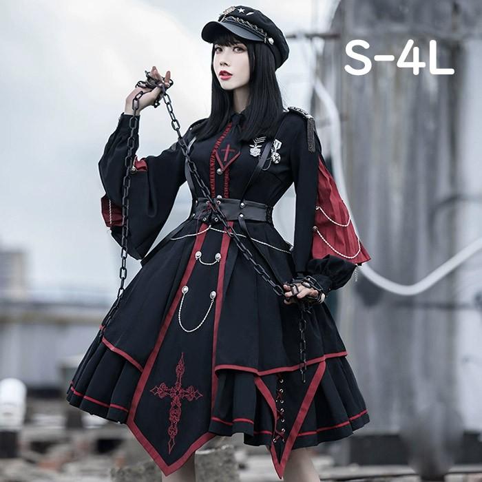 ミニロリ 軍服ロリータ フルセット ミリタリーロリィタ ブラック 黒 膝