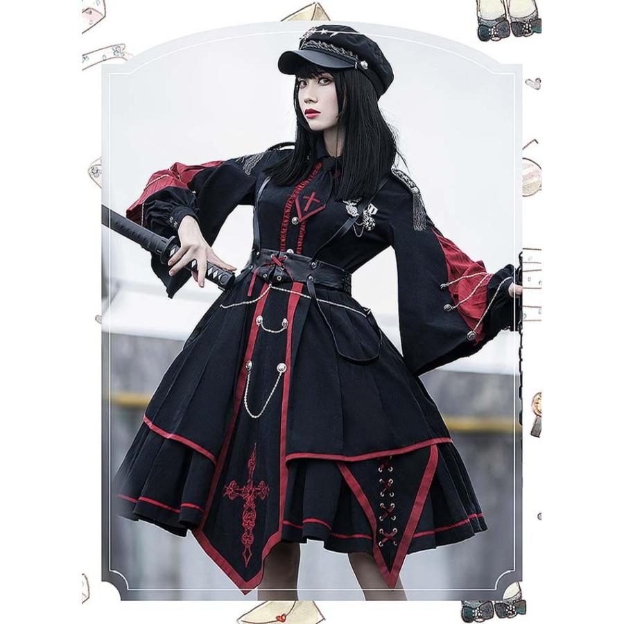 ミニロリ 軍服ロリータ フルセット ミリタリーロリィタ ブラック 黒 膝