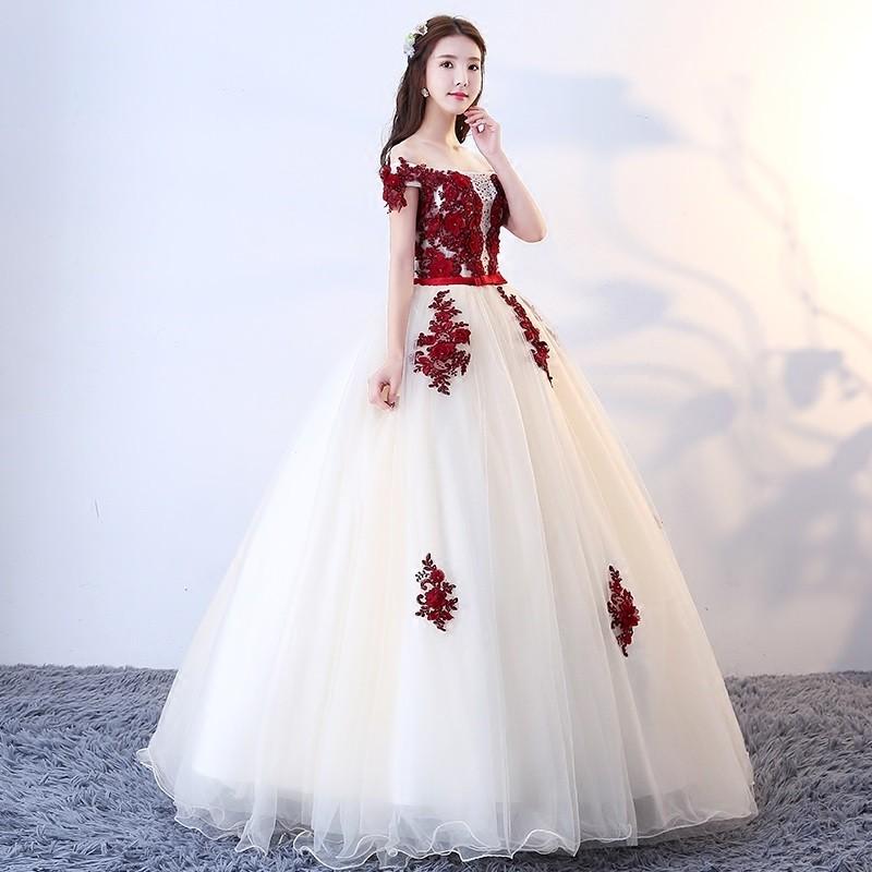 カラードレス ウェディングドレス パーティードレス オフショルダー ロング 花嫁 結婚式 フォーマル 体型カバー ピアノ 発表会 演奏会用 大人_1
