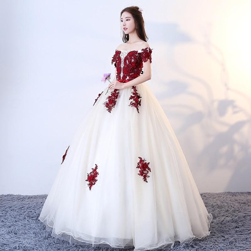 カラードレス ウェディングドレス パーティードレス オフショルダー ロング 花嫁 結婚式 フォーマル 体型カバー ピアノ 発表会 演奏会用 大人_2