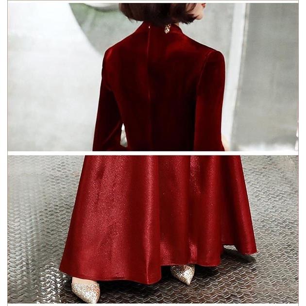 ロングドレス パーティドレス ドレス 長袖 5分袖 ピアノ 発表会 演奏会