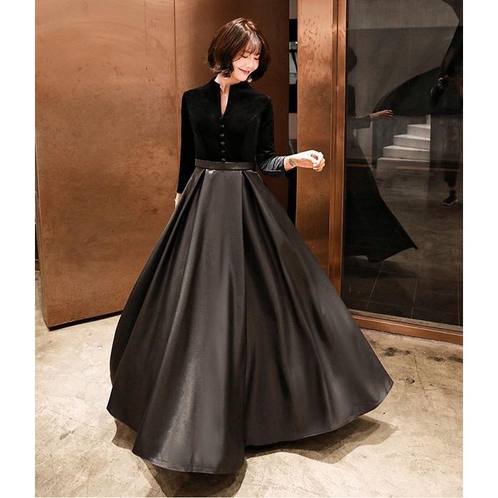 ロングドレス パーティドレス ドレス 長袖 5分袖 ピアノ 発表会 演奏会