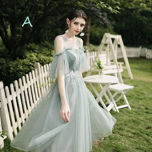 ブライズメイド ドレス ミモレ丈 二次会 肩出し 結婚式 大きいサイズ