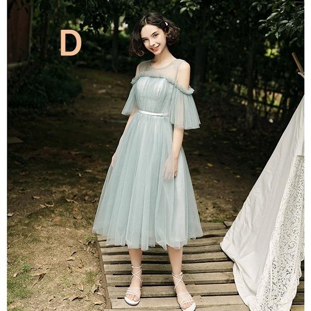 ブライズメイド ドレス ミモレ丈 大きいサイズ 袖あり 体型カバー 大人