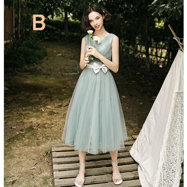 ブライズメイド ドレス ミモレ丈 大きいサイズ 袖あり 体型カバー 大人