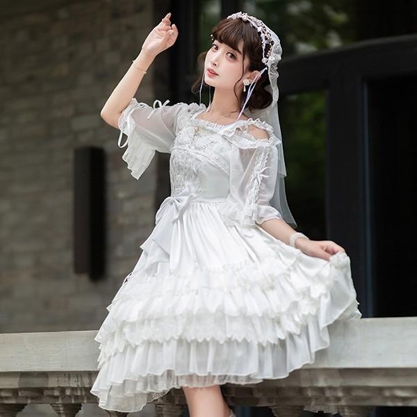 ロリータ ワンピース 花嫁 ゴスロリ Aライン Lolita コスチューム ゆめかわいい 甘ロリ 仮装 パーティ イベントホワイト Da147c7 イツモストア 通販 Yahoo ショッピング