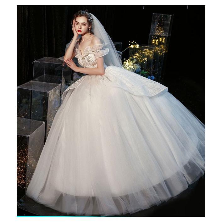 ウェディングドレス 白 パニエ/手袋/ベール追加可能 プリンセス