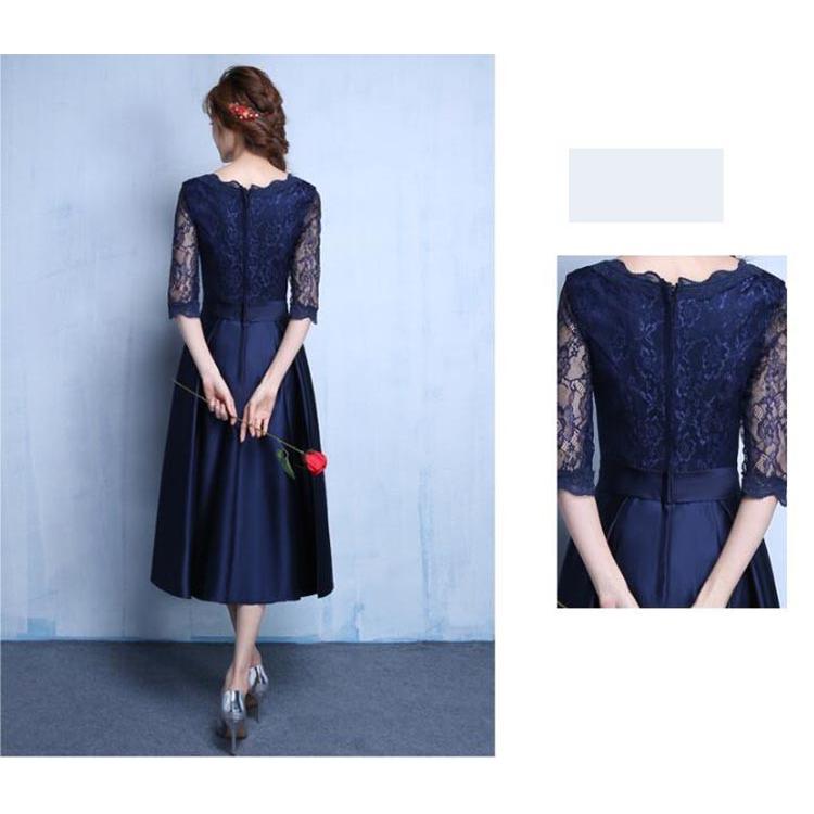 パーティードレス 結婚式 ミモレ丈 ワンピース 七分袖 レース 母親