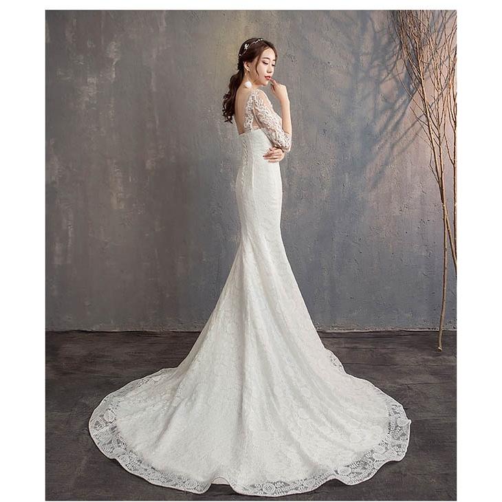 花嫁 ウェディングドレス フィッシュテール 小さいサイズ 袖あり