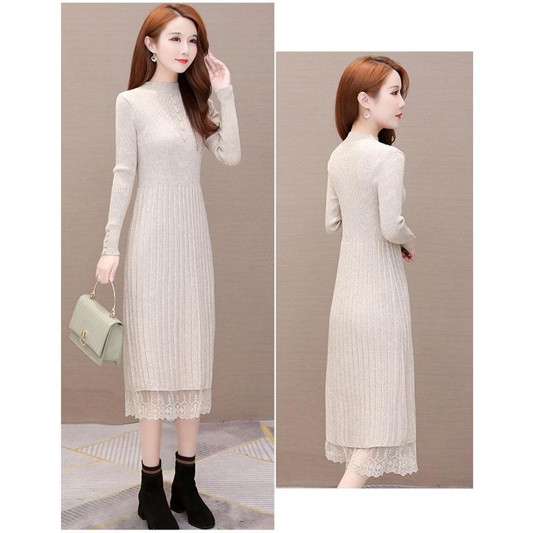 ニット ワンピース ニットワンピース 長袖 レース 大人 きれいめ aライン ワンピース 厚手 ひざ下丈 ロング丈 ニット ワンピース ニットワンピース 長袖 レース 大人 きれいめ a