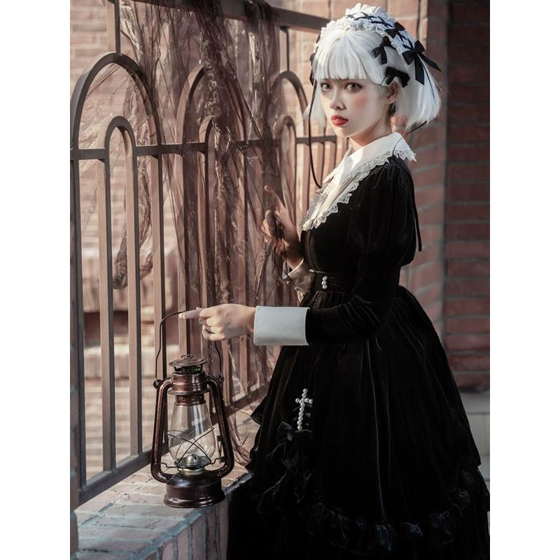 ワンピース ロリータ ハロウィン シスター風 十字架 ミモレ丈