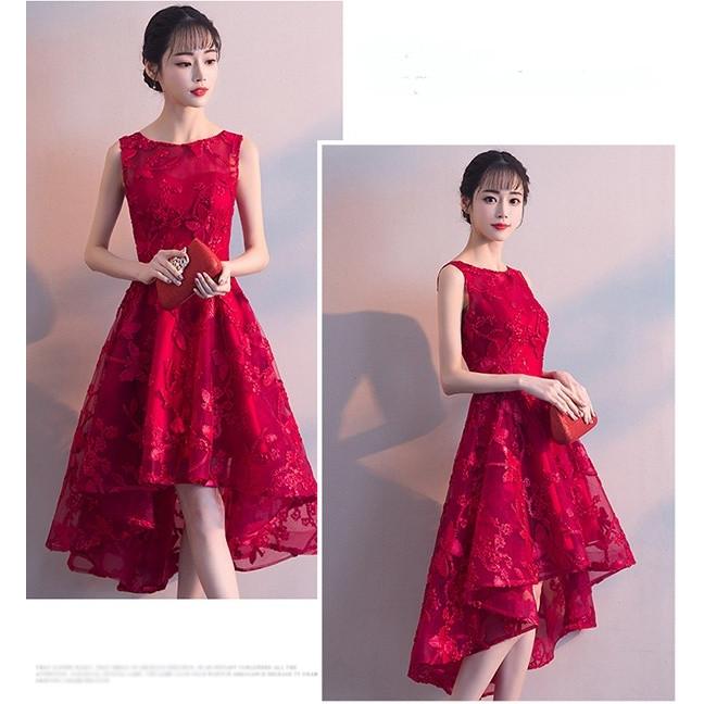 パーティードレス フィッシュテール ノースリーブ ワインレッド ロング