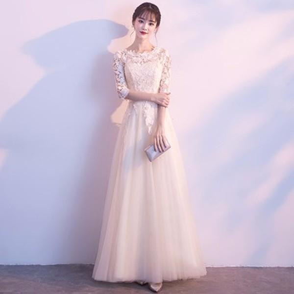 パーティードレス ロング丈 ファスナータイプ ラウンド ナイトドレス