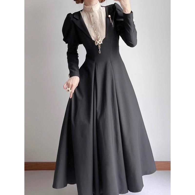 ロリータ ワンピース レトロ風 シスター風 ロング丈 レディース メイド