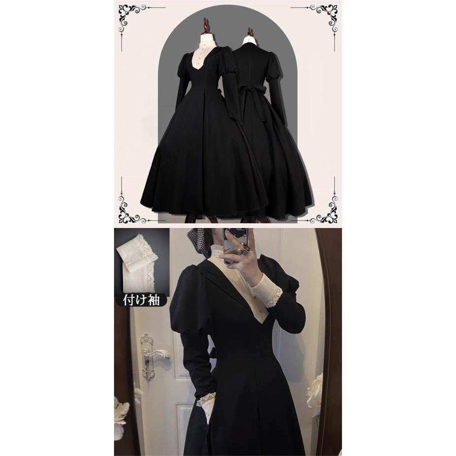 ロリータ ワンピース レトロ風 シスター風 ロング丈 レディース メイド服 ロリータワンピース ボリューム袖 パフスリーブ 上品 着やせ シンプル ロリータ ワンピース レトロ風 シスター風 ロング丈 レディース メイド