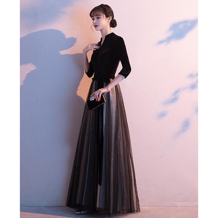 ロングドレス 演奏会 袖付き パーティードレス レディース 演奏会用