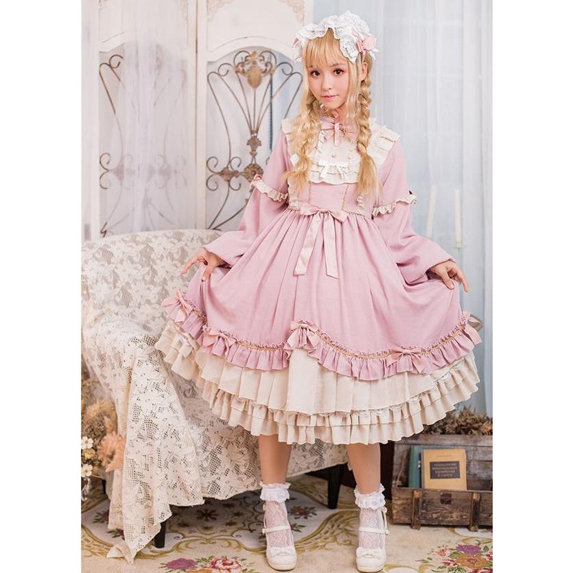 ワンピース レディース ロリータ ゴスロリ Aライン 半袖 長袖 アンティーク クラシカル フリル リボン イベント かわいい 長袖 パーティー_9