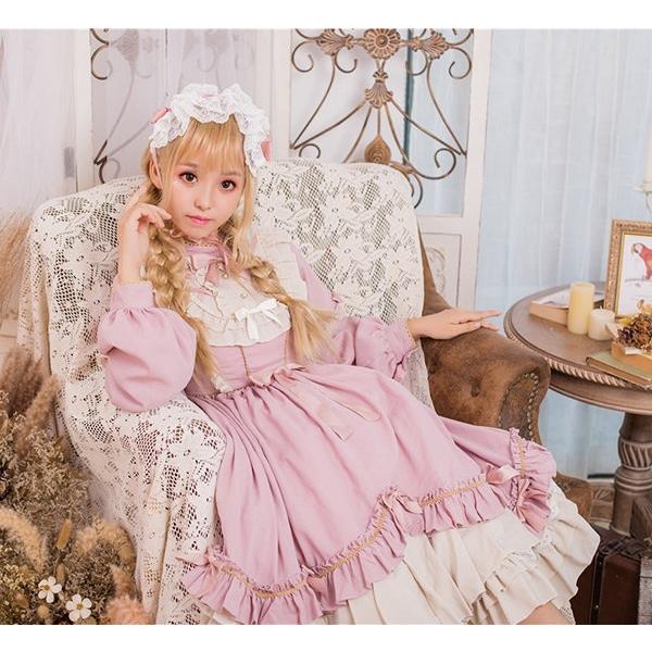 ワンピース レディース ロリータ ゴスロリ Aライン 半袖 長袖 アンティーク クラシカル フリル リボン イベント かわいい 長袖 パーティー_10