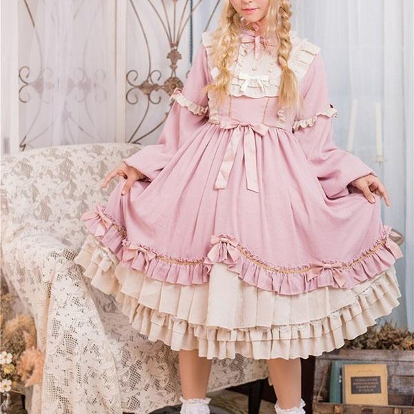 ワンピース レディース ロリータ ゴスロリ Aライン 半袖 長袖 アンティーク クラシカル フリル リボン イベント かわいい 長袖 パーティー_11