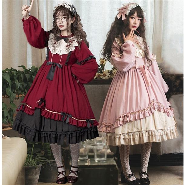 ワンピース レディース ロリータ ゴスロリ Aライン 半袖 長袖 アンティーク クラシカル フリル リボン イベント かわいい 長袖 パーティー_2