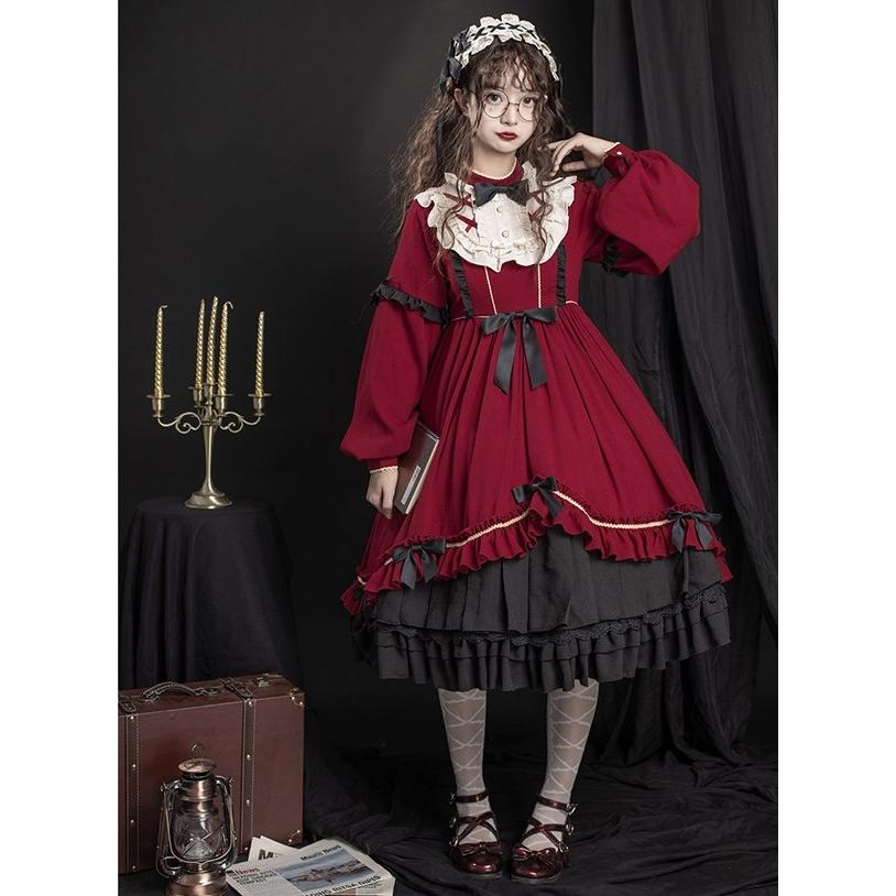 ワンピース レディース ロリータ ゴスロリ Aライン 半袖 長袖 アンティーク クラシカル フリル リボン イベント かわいい 長袖 パーティー_3