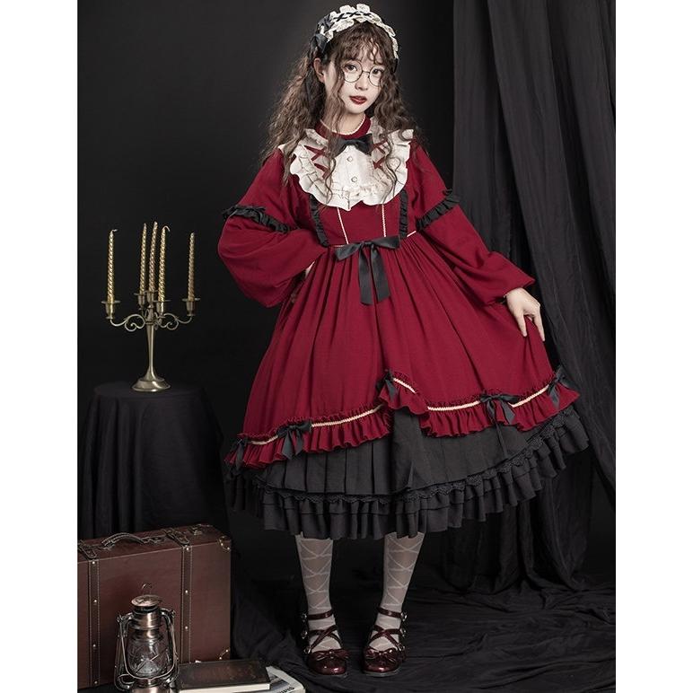 ワンピース レディース ロリータ ゴスロリ Aライン 半袖 長袖 アンティーク クラシカル フリル リボン イベント かわいい 長袖 パーティー_5