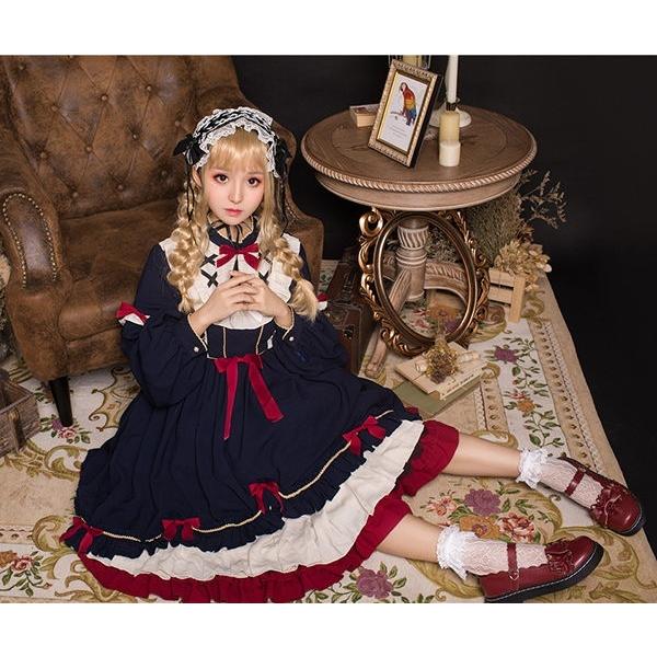 ワンピース レディース ロリータ ゴスロリ Aライン 半袖 長袖 アンティーク クラシカル フリル リボン イベント かわいい 長袖 パーティー_8