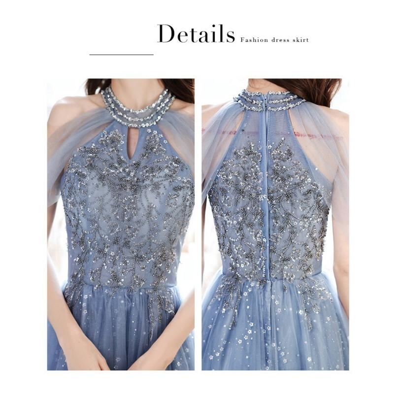 ロングドレス ピアノ発表会 演奏会ドレス ライトブルー 浅い青 結婚式