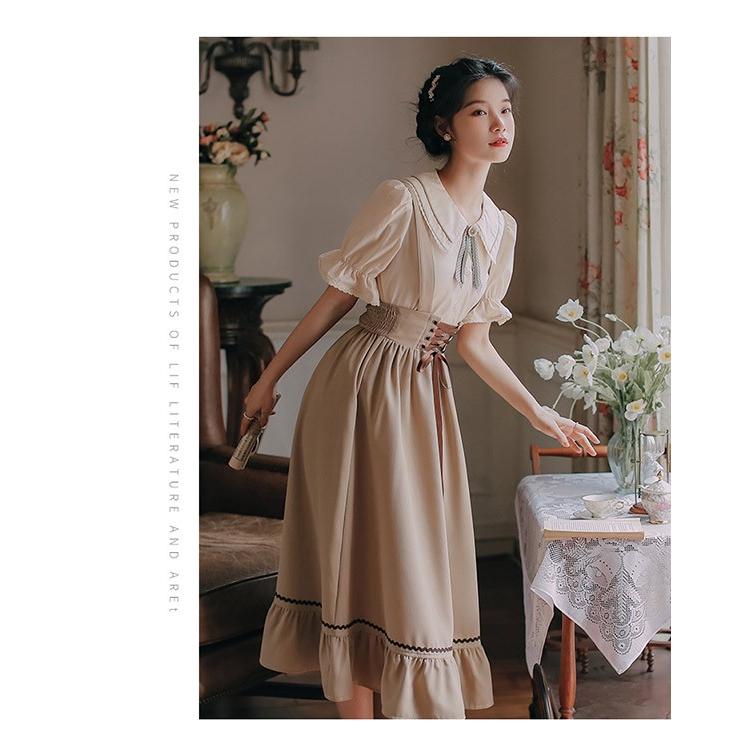 洋服 ロリータ ブラウス 3点セット 3カラー 半袖 サスペンダースカート ロングスカート Aライン パワーショルダー キャンディスリーブ リボン レディース_10