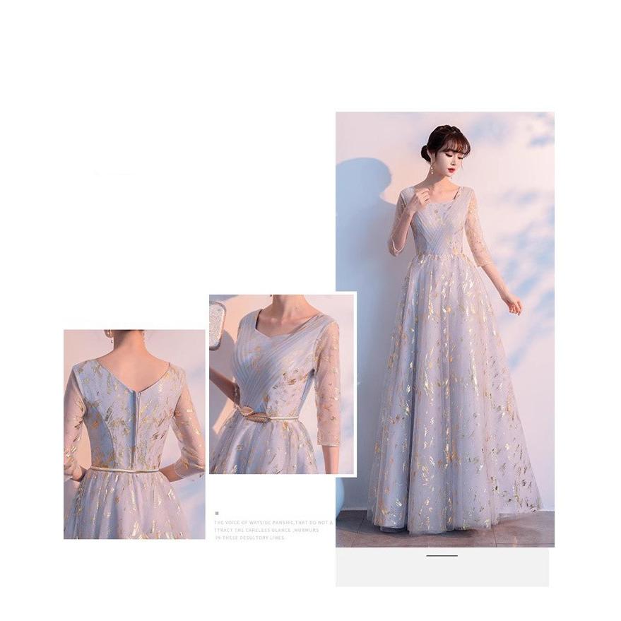 パーティードレス 袖あり 発表会 成人式 結婚式 黒ドレス レディース ワンピース ロング丈 花嫁 二次会 フォーマルドレス 大人 ピアノグレー ブルー XS-4L