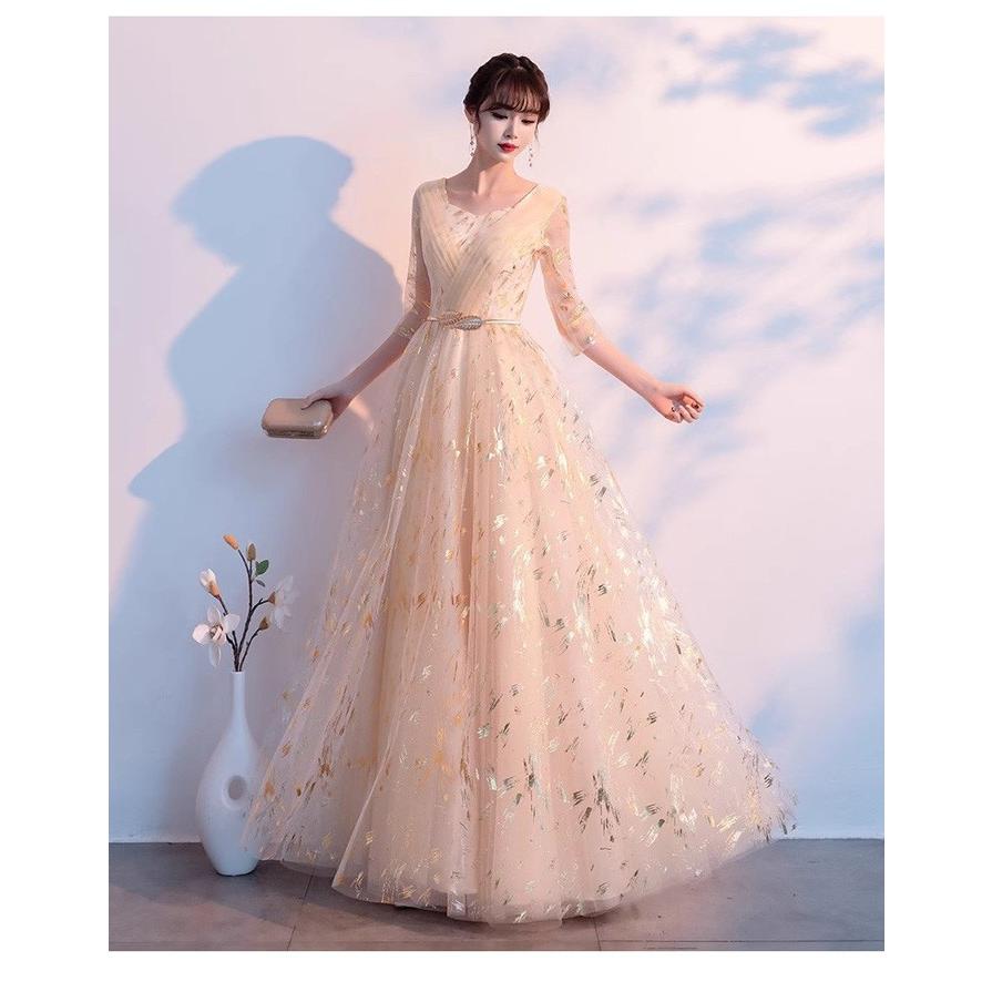 パーティードレス 袖あり 発表会 成人式 結婚式 黒ドレス レディース ワンピース ロング丈 花嫁 二次会 フォーマルドレス 大人 ピアノグレー ブルー XS-4L