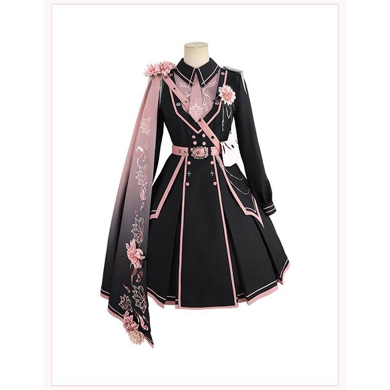 ミニロリ 軍服ロリータ ゴスロリ フルセット ワンピース 長袖あり 肩章