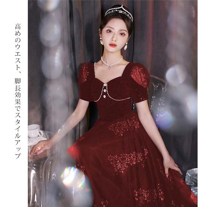 パーティードレス ロング丈 結婚式 ワンピース パーティドレス ファスナータイプ 花嫁 演奏会 お呼ばれ 袖あり ワンピース ドレス_2