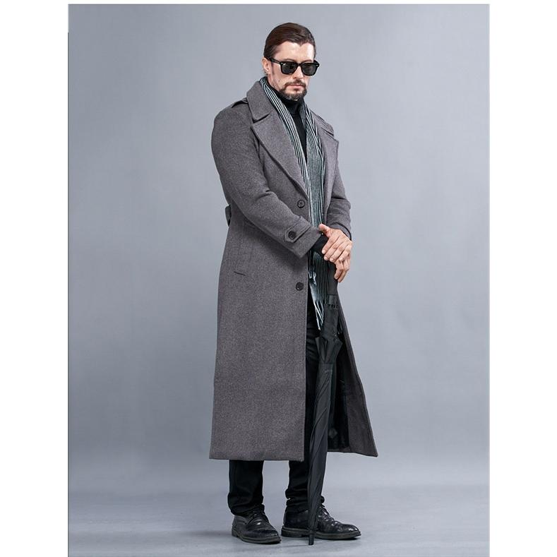 ポリエステル混ウールコート メンズ 超ロング チェスターコート ビジネス 暖かい 大きいサイズ ロングコート