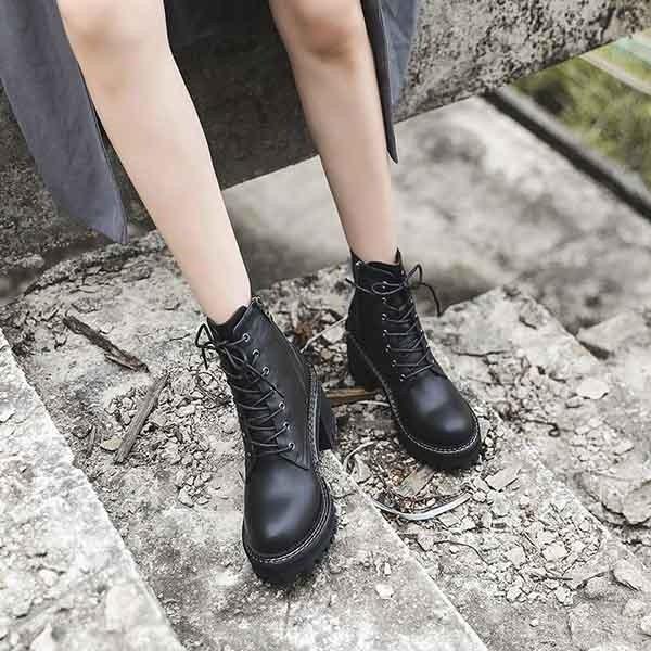 ショートブーツ レディース ブーツ レースアップブーツ 太ヒール 編み上げブーツ 厚底 かっこいい 美脚