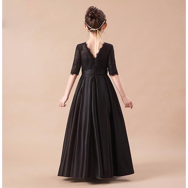 ピアノ発表会 ドレス ロング丈 ファスナー 袖有り 子供ドレス