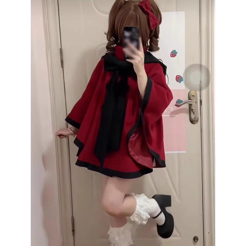 ポンチョコート ロリータ リボン 冬服 ケープ ポンチョ レディース