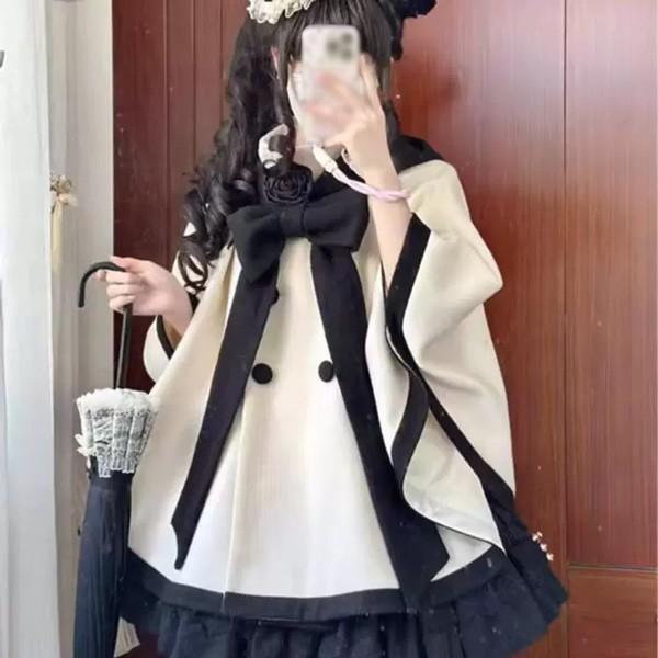 ポンチョコート ロリータ リボン 冬服 ケープ ポンチョ レディース