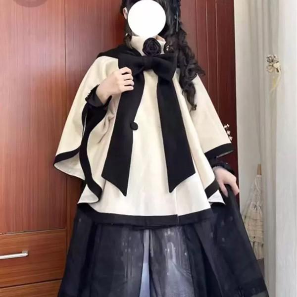 ポンチョコート ロリータ リボン 冬服 ケープ ポンチョ レディース