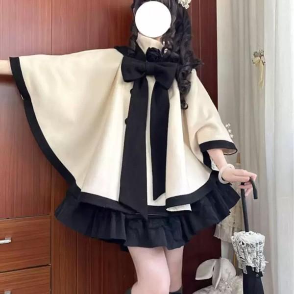 ポンチョコート ロリータ リボン 冬服 ケープ ポンチョ レディース