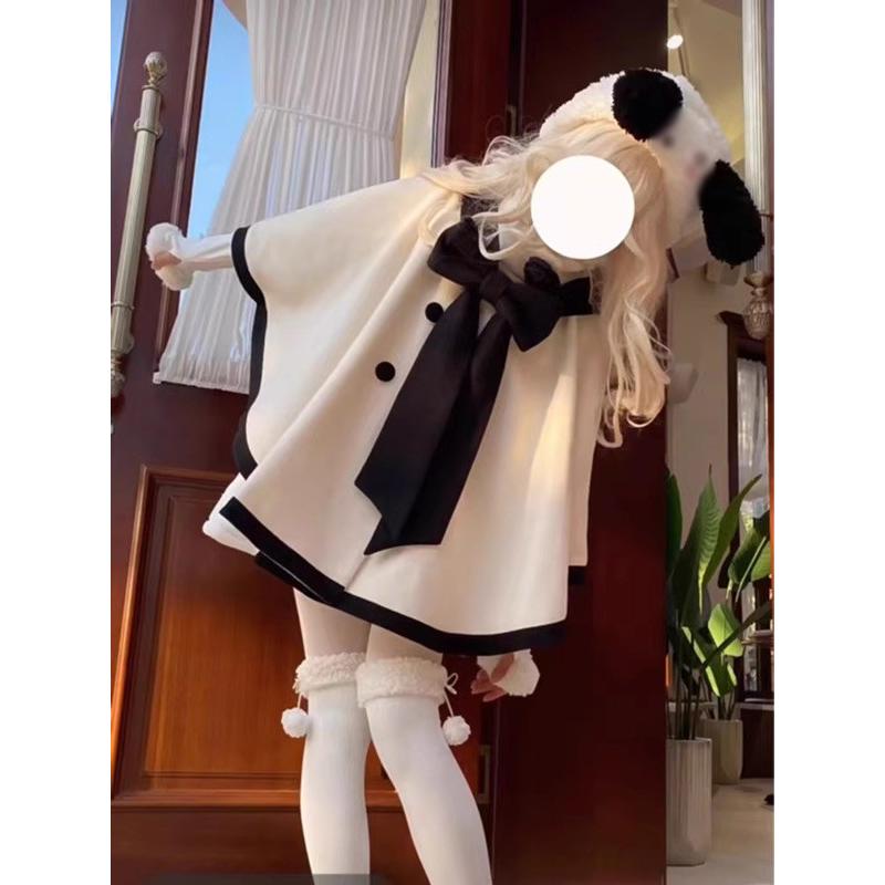 ポンチョコート ロリータ リボン 冬服 ケープ ポンチョ レディース