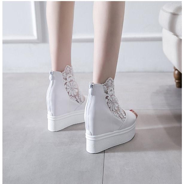 サンダル レディース 厚底 ウェッジソール ヒール12cm レース 靴 厚底