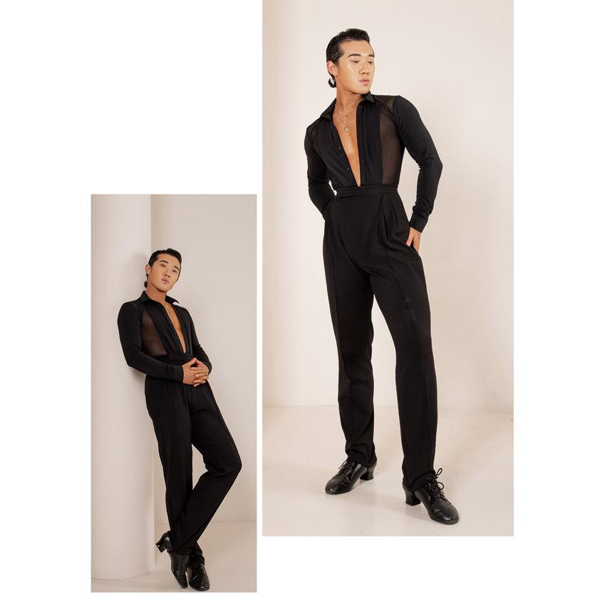 社交ダンス★新品★メンズシャツ★ラテン★シャーリング★黒M 社交 ダンス 衣装 男性 ラテン メンズ シャツ 上着 トップス ダンス